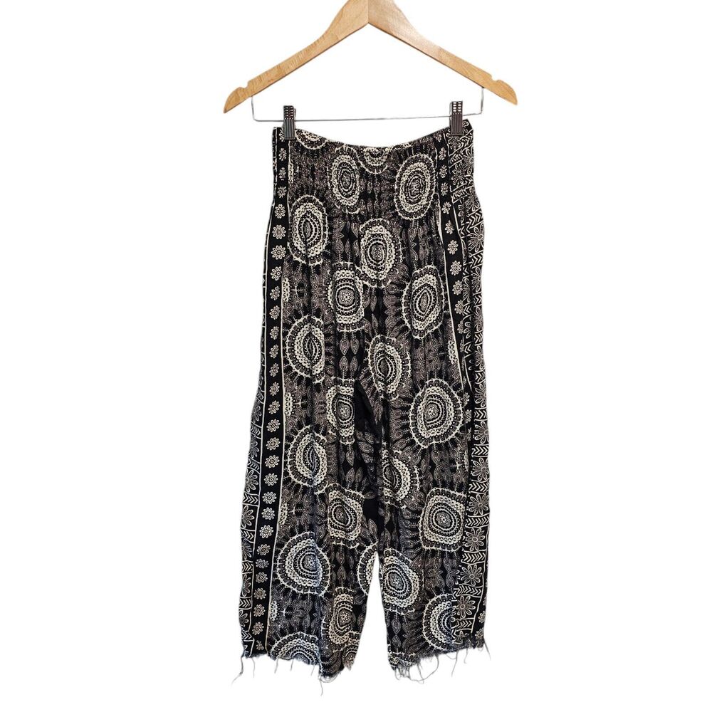 Lotus & Luna‎ Harem Pants Cropped Frayed Wide Leg BOHO SMALL